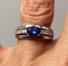 Bague en Argent Massif 925 Saphir de Synthèse et Zircons T.54 NEUF (K)