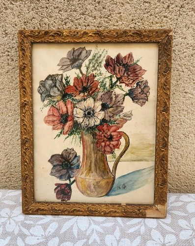 Ancienne aquarelle bouquet - aquarelle, de