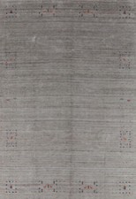 Tapis Gabbeh En Soie Gris Doux Et Pelucheux Fait Main 9x12 Pieds