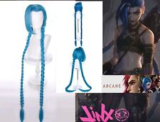 Wig Jinx Perruque Déguisement  Arcane Cosplay Cheveux Longs Tressés Bleu 