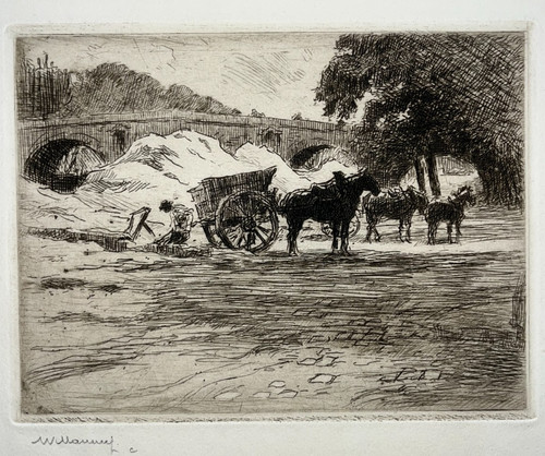 Charrette chevaux pont eau - charrette,