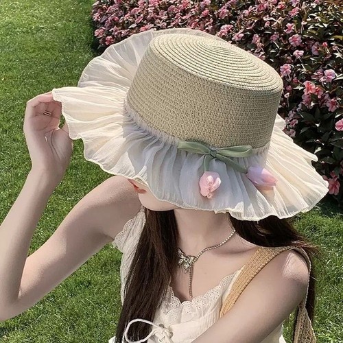 Chapeau plat paille pour - chapeau,