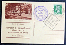 CARTE POSTALE EXPOSITION PHILATELIQUE NIEDERBRONN LES BAINS 14 / 16 JUILLET 1933