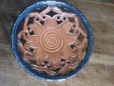 ANCIENNE GRANDE COUPE A FRUITS CORBEILLE EN TERRE CUITE EMAILLEE AJOUREE VINTAGE