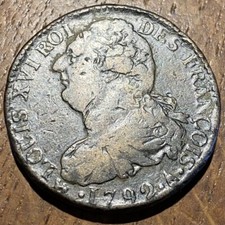 TRÈS BELLE PIECE DE 2 SOLS 1792 A LOUIS XVI ROI DES FRANÇOIS.  (839) BELLE COTE 