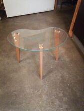 Petite Table D Appoint Verre Pied Bois Compas  1950 60 Forme Haricot 