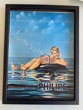 ◕ Cadre Publicité Vintage ◕ Transistors PHILIPS ◕ 40 X 30 cm ◕ Années 60 ◕