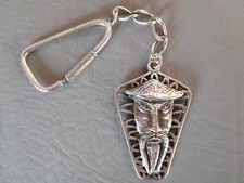 PORTE CLÉ ANCIEN HOMME CHINOIS JAPONAIS CHAPEAU GRIS EN ARGENT MASSIF