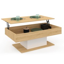 Table basse plateau relevable rectangulaire EDEN bois et blanc