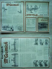 MC CORMICK, 1931,RARE DÉPLIANT PUBLICITAIRE ," RATEAUX ET FANEUSES  "