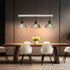 Lampe Suspension Bois Luminaire de Salon Verre Réglable en Hauteur 3 à Flammes