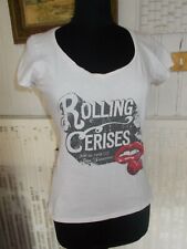 Tee shirt coton blanc LE TEMPS DES CERISES M 36/38 imprimé Rolling Stones