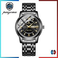 ✅ Montre Homme Modèle 936 Quartz – Cadran Noir & Bracelet Acier Noir