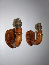 ANCIENNES APPLIQUES MURALE CERAMIQUE VINTAGE ART DECO ORANGE/BRUNE Dorées 