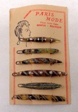 Lot 6 peignes anciens - Barettes à cheveux en celluloid sur plaquette 1930-40's