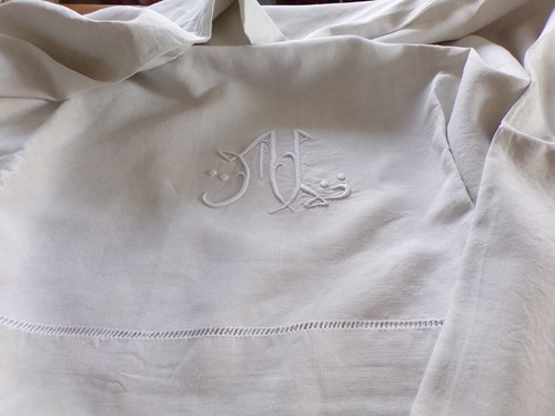Drap ancien lin monogramme - drap,
