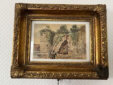 Tableau ancien encadré et Signé Peinture Mur d'enceinte (L18)