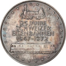 Suisse, Médaille, 125 ans des chemins de fer suisses, locomotive GE 6/6, Railway