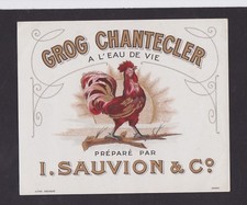 Ancienne étiquette Alcool France BN38825 Grog Chantecler à l'eau de vie Coq 