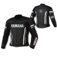 YAMAHA Veste en Cuir de Motard Hommes Veste en Cuir de Moto Veste Motard en Cuir