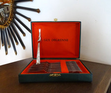 12 fourchettes à escargots / crustacés inox GUY DEGRENNE en écrin - 13,8 cm