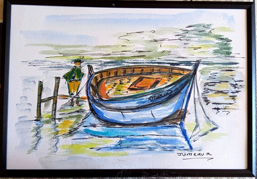 Aquarelle marine barque art - la,