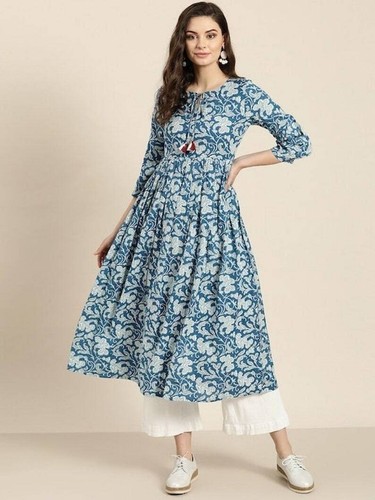 Anarkali kurta imprimé bleu - anarkali,