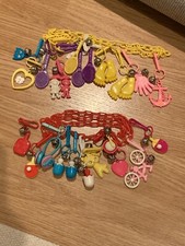 1980's VINTAGE BELL CLIP CHARM 2 NECKLACE Chains +20 PLASTIC 80'S CHARMS!