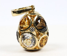 Pendentif breloque œuf Fabergé quartz fumé citrine diamant or jaune 18...