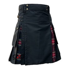 Kilt Utilitaire Écossais Gothique Noir Tartan Stewart Plis Taille 28-62