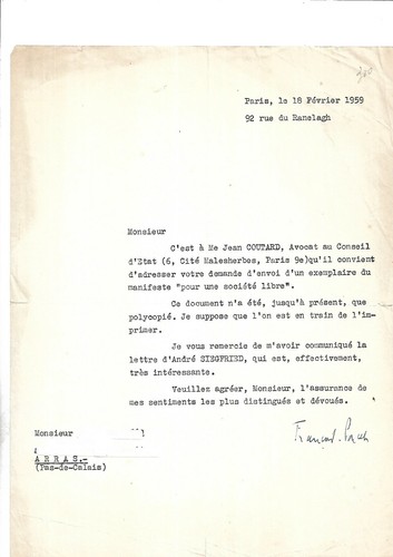 1959 françois poncet lettre - françois, poncet.