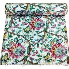 Couverture Reversible À Motif Floral Kantha Blanche Queen Couette Boho