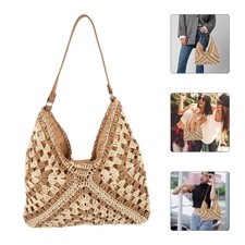  Sac de plage d'été tissé décontracté, sac à bandoulière simple, sac de plage