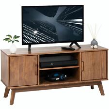 Meuble banc TV scandinave 2 portes 2 niches en pin massif lasuré brun foncé