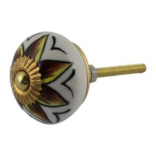 Bouton de meuble en céramique Poignée de porte Fleur 02 brun-jaune