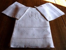 Drap ancien 2 taie pur fil de lin brodé main broderie monogramme GM Jours Venise