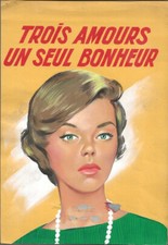 VINTAGE RARE GOUACHE MICHEL GOURDON CACHET au VERSO TROIS AMOURS UN SEUL BONHEUR