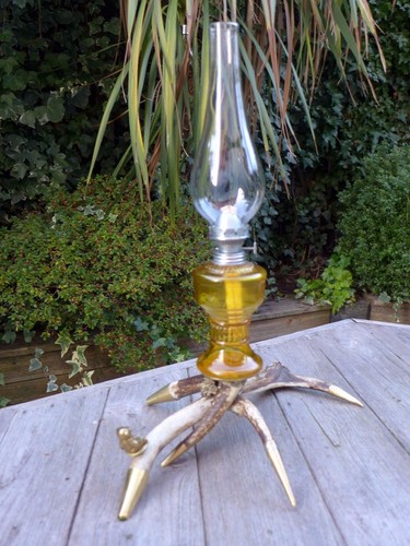 Vintage oil lamp - on, deer