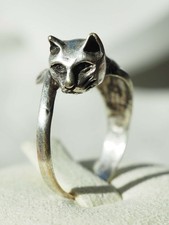 BAGUE VINTAGE CHAT METAL ARGENTE CAT RING T56