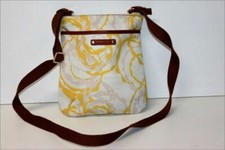 LE TANNEUR Sac Pochette Toile Enduite Imprimée Jaune et Blanche TBE