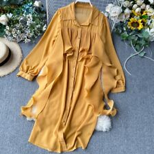 Femme Mousseline Long Chemisier Haut Robe Chemise Pull Ruche Manches Ballons en