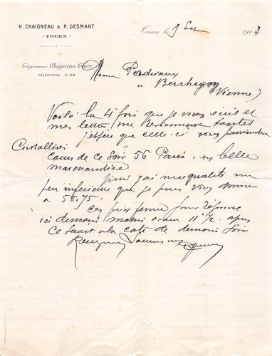 Facture 1913 chaigneau - facture,