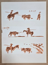 Lithographie en bistre d'après Pablo PICASSO : Toros y Toreros. Tauromachie