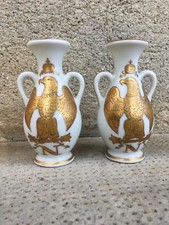 2 petits vases porcelaine aigle doré Napoléon 1815 ? Porcelain eagle MDCCCXV