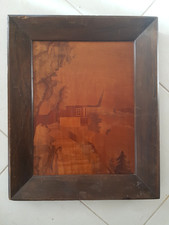 DEUXIEME GRAND TABLEAU ENCADRE MARQUETERIE CHALET  et PAYSAGE MONTAGNES