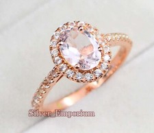 14K Solide or Rose 9X7MM Ovale Naturel Morganite Gemme Bague Mariage Pour Femme
