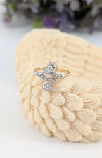 Bague ancienne toi & moi en or et argent sertie de 2 diamants taille ancienne e