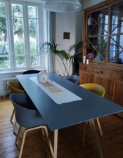 Table de salle à manger unique d'artisan modèle "Si délicate".  Plateau en béton