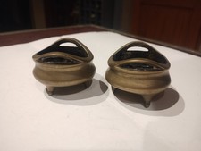 PAIRE D'ANCIEN BRULE PARFUM ENCENS TRIPODE MINIATURE BRONZE ASIATIQUE CHINE 
