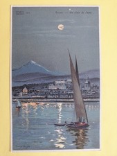 cpa Source Cachat AQUARELLE signée Louis TAUZIN ÉVIAN les BAINS au CLAIR de LUNE